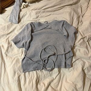 PrettyLittleThing Gray Knit Wrap Crop Top